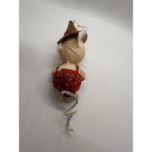 Vintage Corn Husk Mouse Ornament Christmas Folk Art Handmade Hanging Decor - Picture 4 of 5